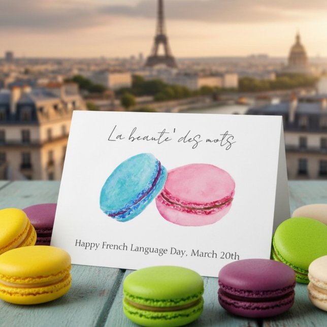 French Language Day March 20 Macarons Karte (Von Creator hochgeladen)