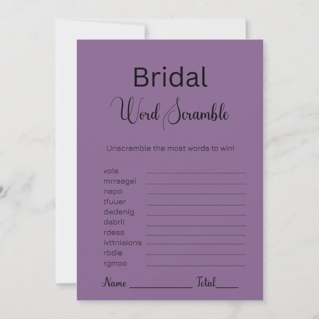 French Lilac Lila Bridal Word Scramble Einladung (Vorderseite)