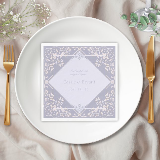 French Lilac Vintag Elegante Viktorianische Hochze Serviette (elegant lavender purple and blush pink wedding napkins for victorian regency era fairytale events)