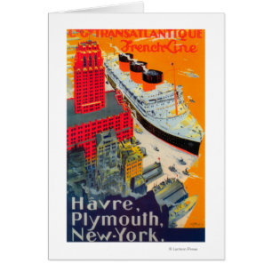 French Line Travel Poster, Havre to Plymouth, NY