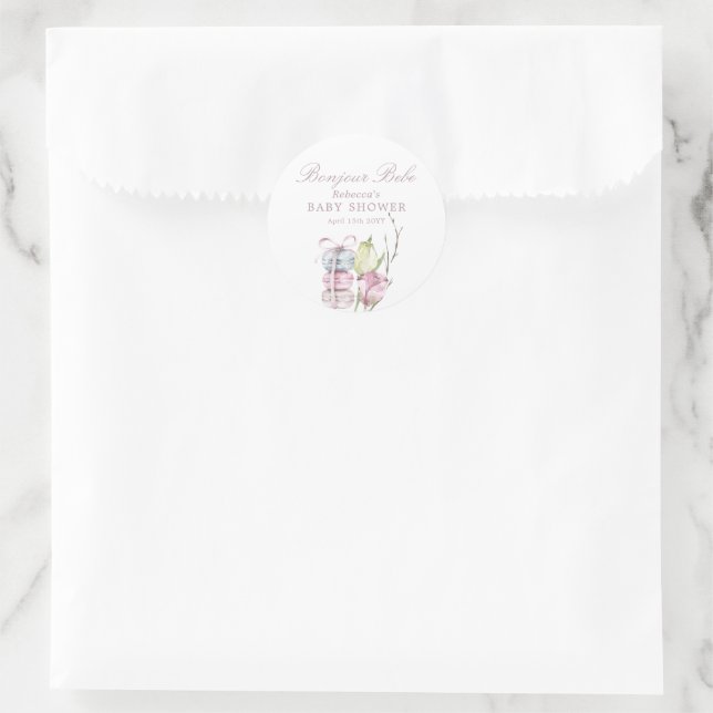 French Macaron Bonjour Bebe Paris Baby Dusche Runder Aufkleber (Tasche)
