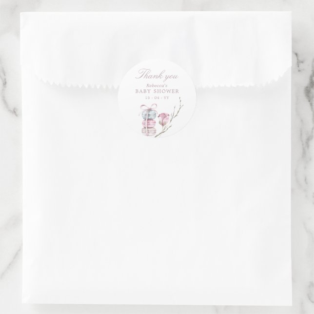 French Macaron Danke, Baby Dusche Runder Aufkleber (Tasche)