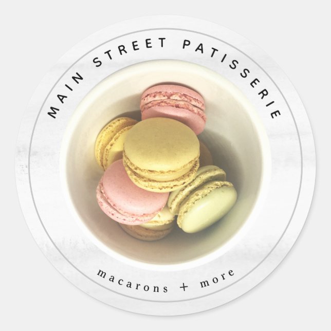 French Macarons Food Foto Patisserie Business Runder Aufkleber (Vorderseite)