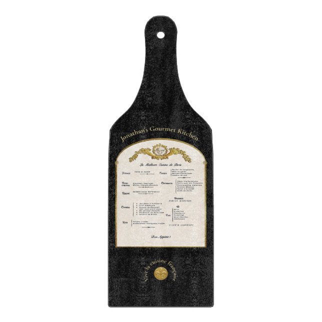 French Menu Black Glass Cutting Board Schneidebrett (Vorderseite)