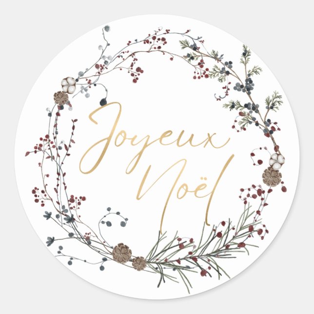 French Merry Christmas Classic Round Sticker (Vorderseite)