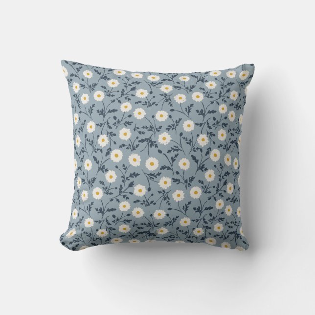 French Navy Blue Modern Farmhouse Daisy Pattern Kissen (Vorderseite)