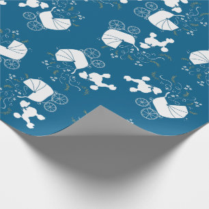 French Poodle Baby Shower Dog Puppy Blue Boy Geschenkpapier