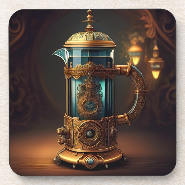 French Press im Steampunk-Stil Getränkeuntersetzer (Vorderseite)