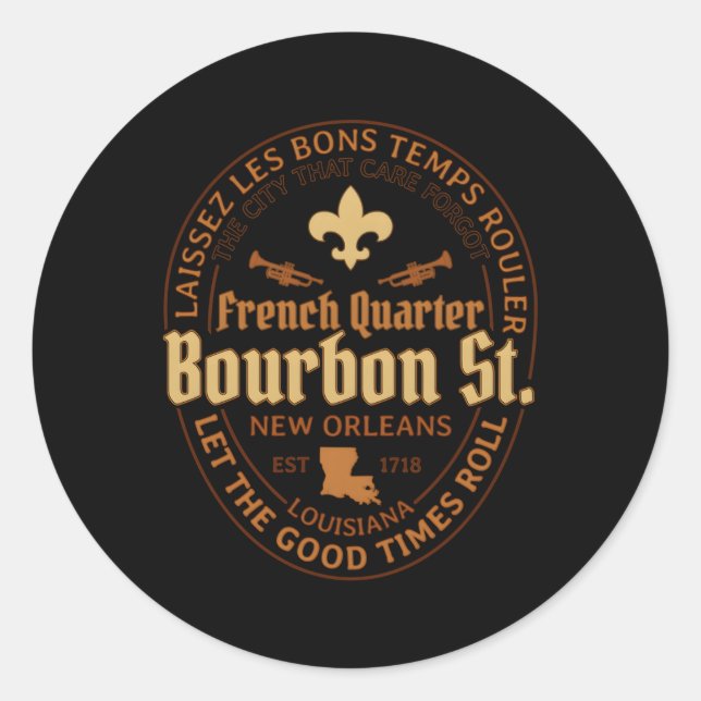 French Quer Bourbon St New Orleans Runder Aufkleber (Vorderseite)