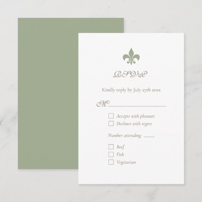 French Regency Green Lilie Chic RSVP Karte (Vorne/Hinten)