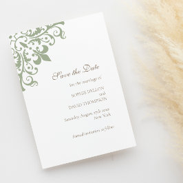 French Regency Green Lilie Pattern Wedding Save The Date
