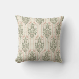 French Retro Damask Stripe Pattern – Vintage Sage  Kissen