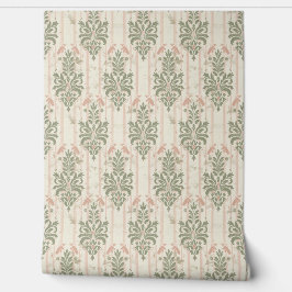 French Retro Damask Stripe Pattern – Vintage Sage  Tapete
