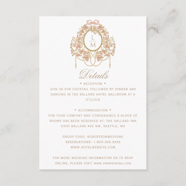 French Rococo Rose Monogram Wedding Begleitkarte (Vorderseite)
