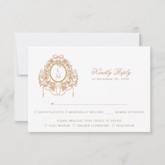 French Rococo Rose Monogram Wedding RSVP Karte