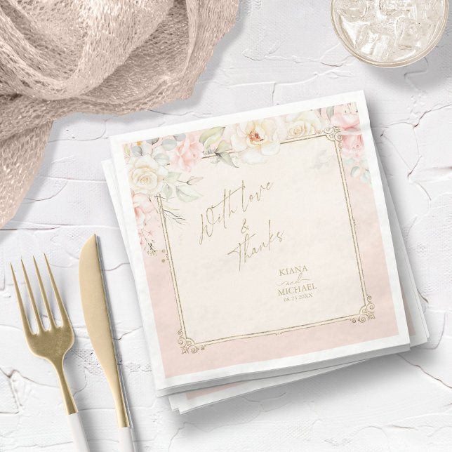 French Romance Wedding Floral Frame Blush ID870 Serviette (Von Creator hochgeladen)