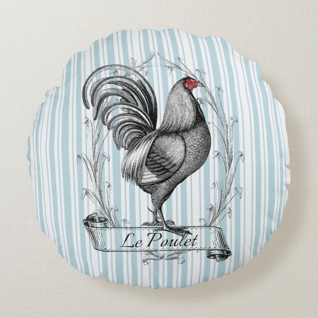 French Rooster Le Poulet Rundes Kissen (Vorderseite)