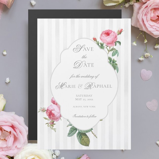 French Rose Botanical Wedding Save the Date Magneteinladung (Von Creator hochgeladen)
