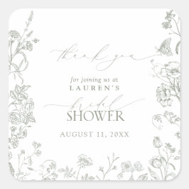 French Sage Green Floral Brautparty Vielen Dank Quadratischer Aufkleber