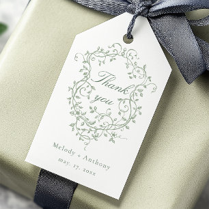 French Sage Green Floral Wappen Hochzeit Danke Geschenkanhänger