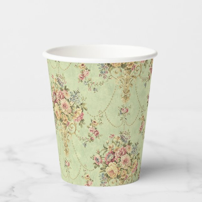French Sage Green Viktorianisch Style Floral Rokok Pappbecher (Vorderseite)