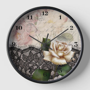 french scripts vintage lace victorian white rose wanduhr