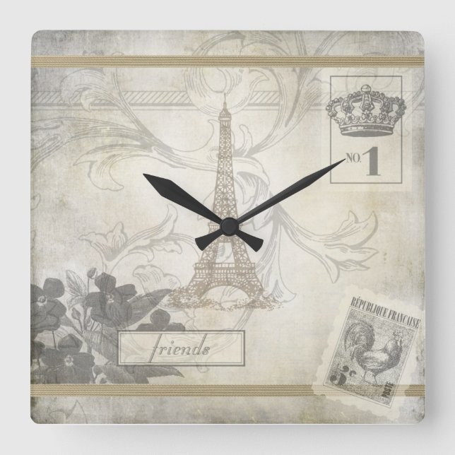French Shabby Chic Clock Quadratische Wanduhr (Vorderseite)
