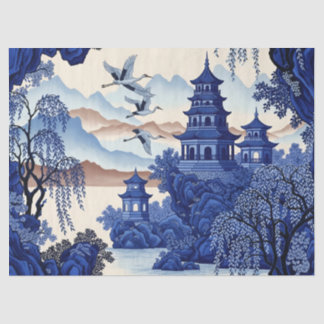 French-Style Blue Chinoiserie Decoupage Print Seidenpapier