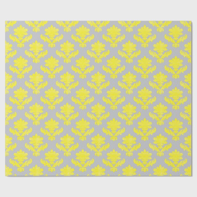 French Tapestry Bright Yellow and Gray Geschenkpapier (Flach)