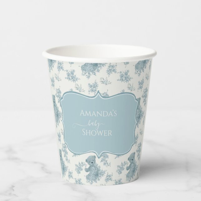 French Toile Bear und Bunny Baby Dusche Pappbecher (Vorderseite)