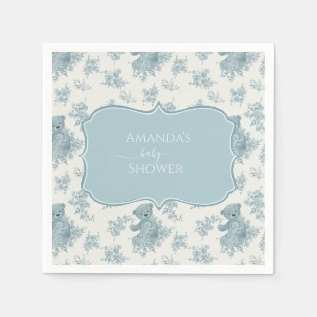 French Toile Bear und Bunny Baby Dusche Serviette (Vorderseite)