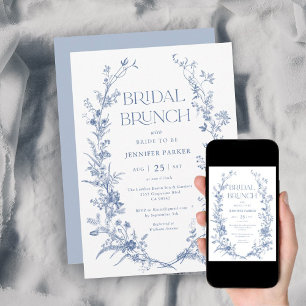 French Toile Blue Bridal Brunch Einladung
