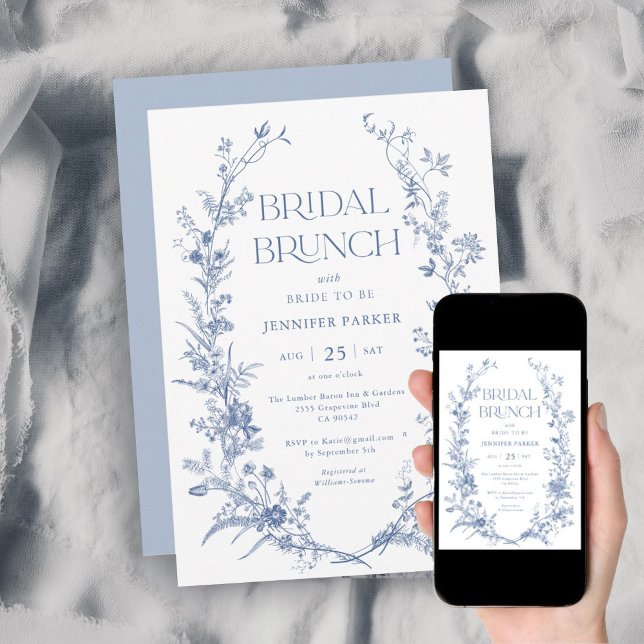 French Toile Blue Bridal Brunch Einladung (Von Creator hochgeladen)
