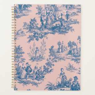 French toile de jouy bleu et rose élégant