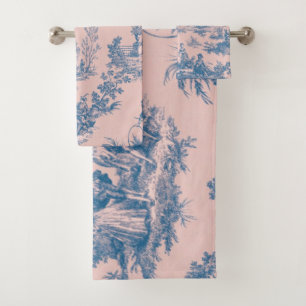 French toile de jouy bleu et rose élégant