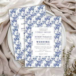French Toile de Jouy Blue Floral Wedding Invite Einladung