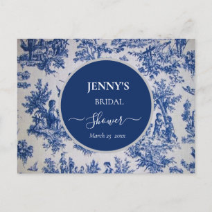 French Toile de Jouy Blue und White Brautparty Ankündigungspostkarte