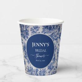 French Toile de Jouy Blue und White Brautparty Pappbecher