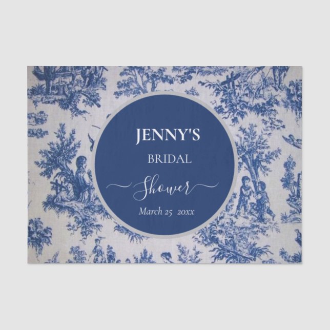 French Toile de Jouy Blue und White Brautparty Seidenpapier (Vorderseite)