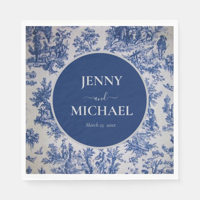 French Toile de Jouy Blue White Serviette (Vorderseite)