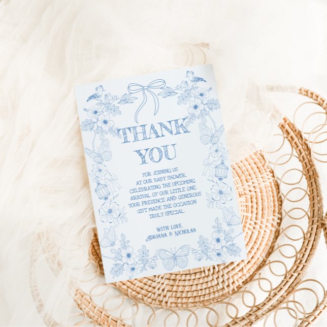 French Toile De Jouy Boy Babydusche Dankeskarte (Von Creator hochgeladen)