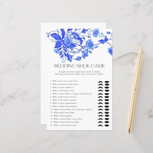 French Toile Floral Wedding Shoe Game Bridal Game (Vorderseite/Rückseite Beispiel)