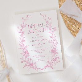 French Toile Pink Floral Bridal Brunch Einladung