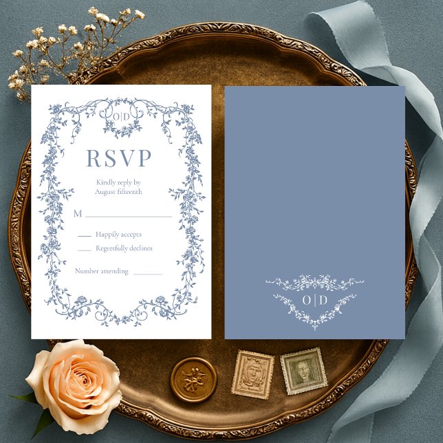 French Victorian Dusty Blue Wedding RSVP  Karte (Von Creator hochgeladen)