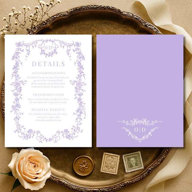French Victorian Purple Lilac Wedding Details Einladung (Von Creator hochgeladen)