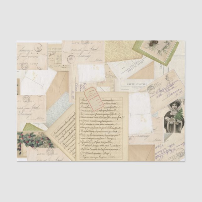 French Vintage Christmas Postcard Collage Seidenpapier (Vorderseite)