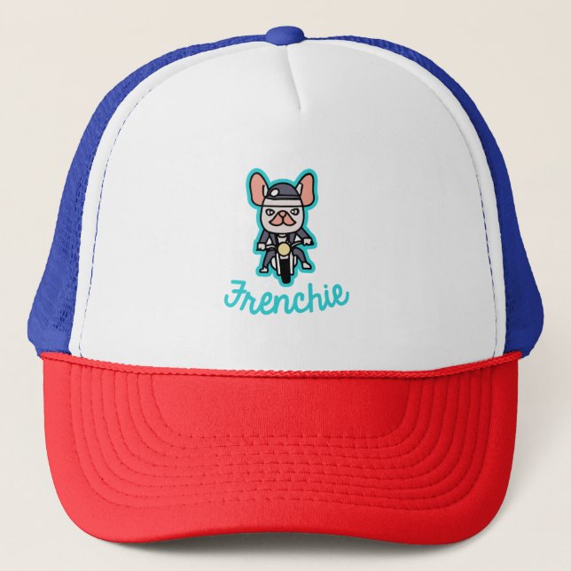 Frenchie Biker Motorrad Dog Eigentümer Frenchie Fu Truckerkappe (Vorderseite)