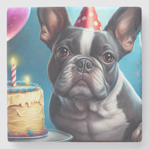 Frenchie Birthday Bash: Ein Niedlicher französisch Steinuntersetzer