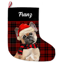 Frenchie Bulldog and Red Pläd with Dog's Name