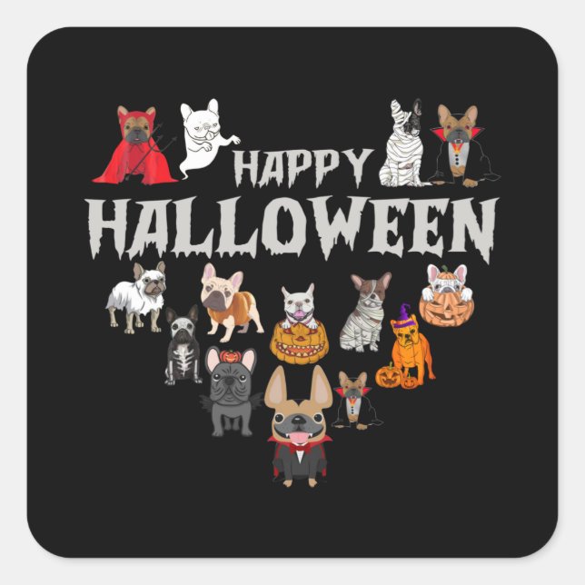 Frenchie Costume Happy Halloween French Bulldog Quadratischer Aufkleber (Vorderseite)
